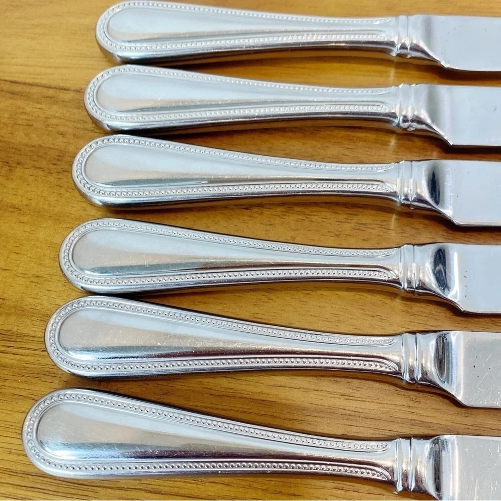 Roberts & Belk Lot of 6 Dinner Knives Continental Bead Discontinued Grp B